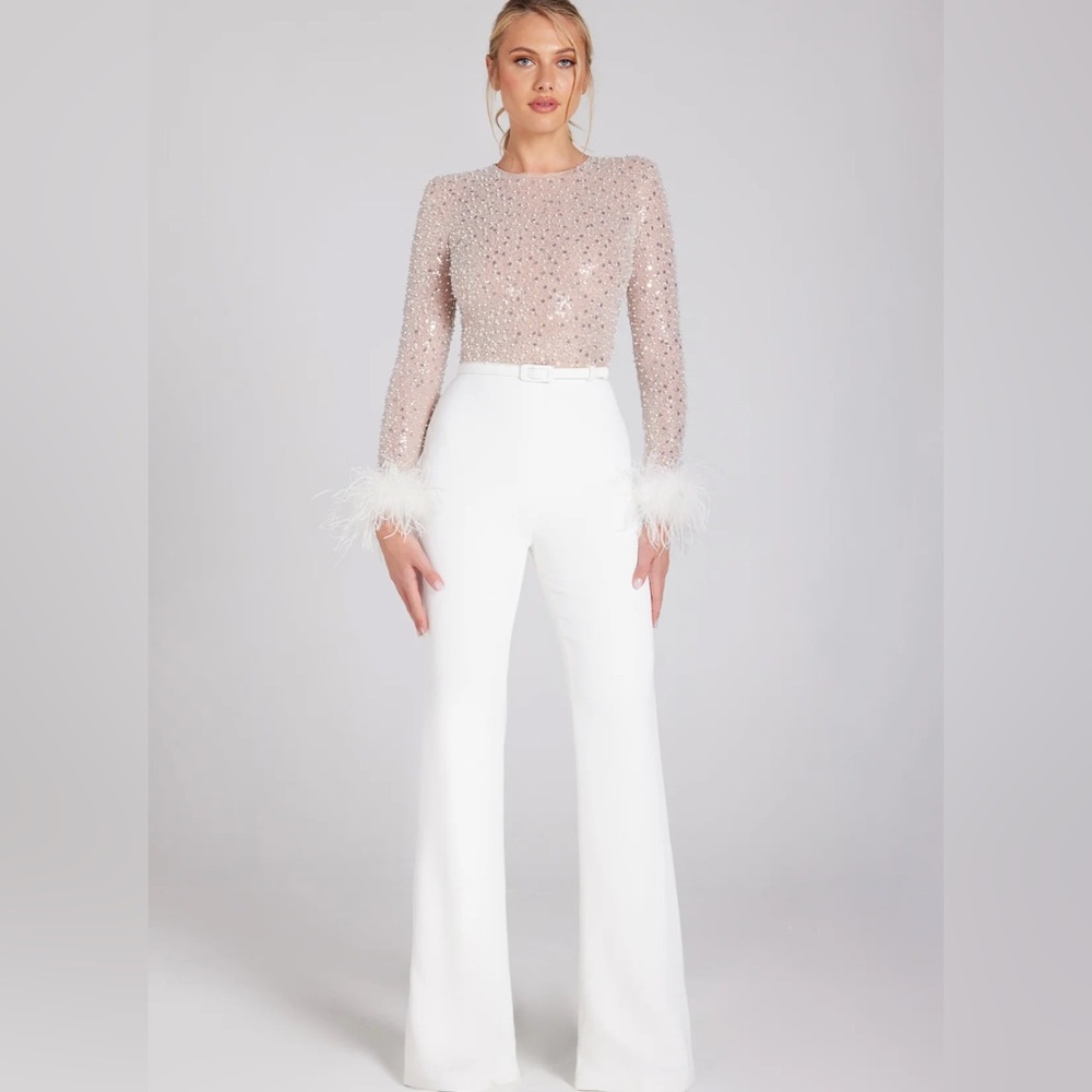 NADINE MERABI Glittering Blush and White Jumpsuit